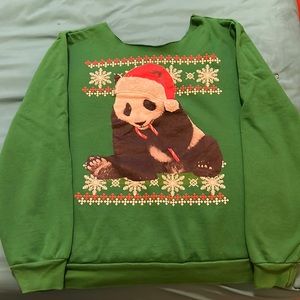Size Large - Christmas sweatshirt with cute Panda eating candy cane.
